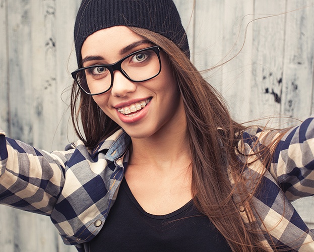 Woman with tooth colored braces