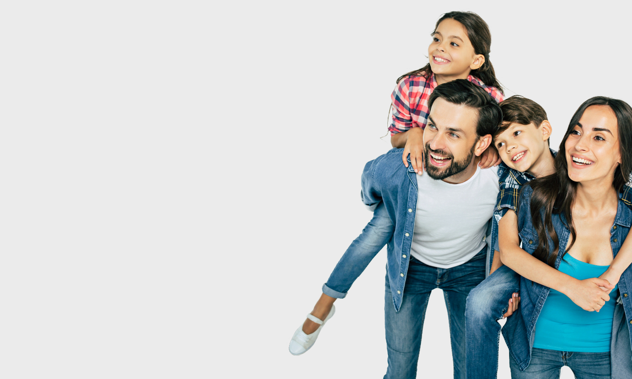 Family of four smiling